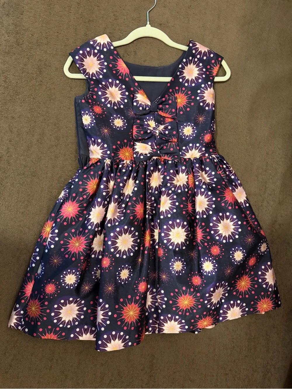 Pippa & Julie Navy Dress with Pink, Coral & Cream Starburst Print